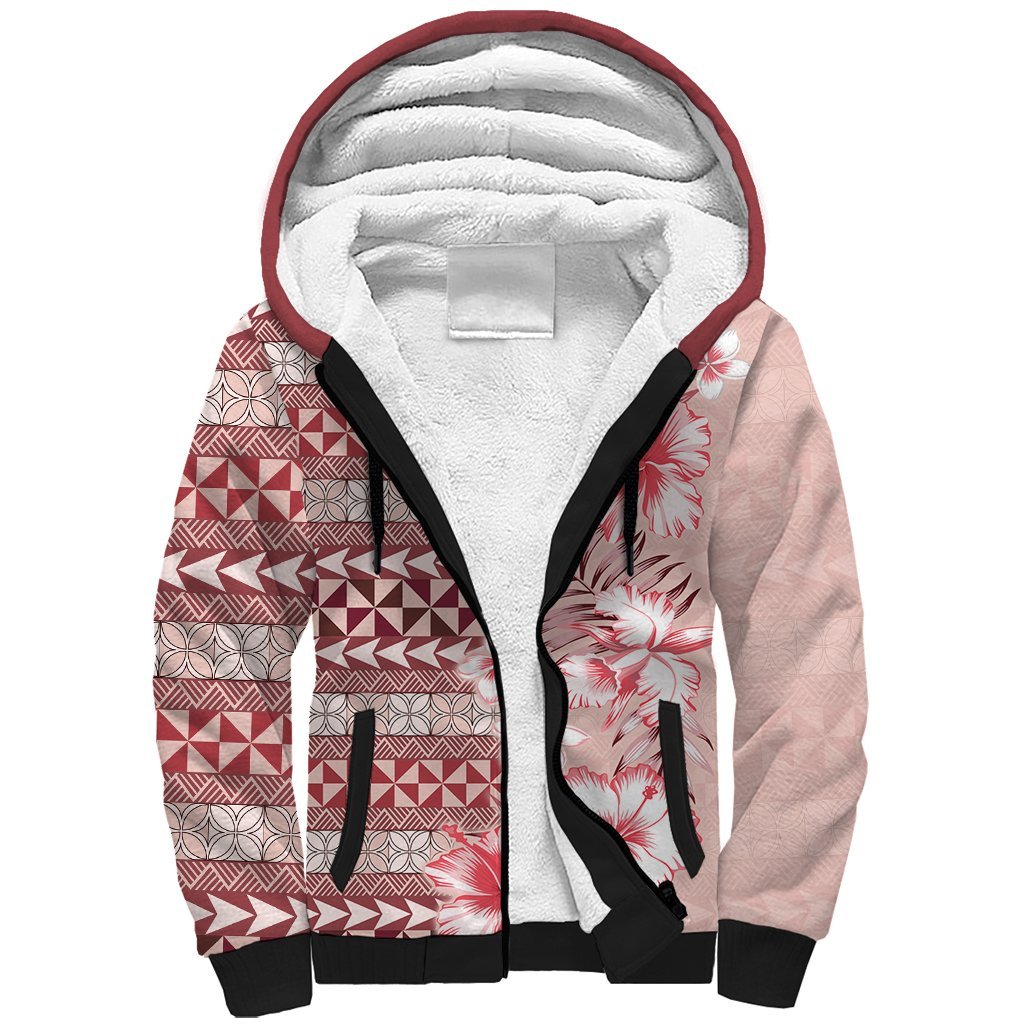 Pasifika Sataoa Pattern Plumeria Vintage Sherpa Hoodie Cherry LT9 Unisex Cherry - Polynesian Pride