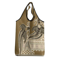 Vintage Hammerhead Shark Valentine Day Grocery Bag Pasifika Sataoa Pattern - Beige Tan LT9 - Polynesian Pride