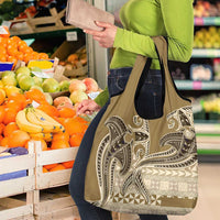 Vintage Hammerhead Shark Valentine Day Grocery Bag Pasifika Sataoa Pattern - Beige Tan LT9 - Polynesian Pride