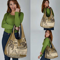 Vintage Hammerhead Shark Valentine Day Grocery Bag Pasifika Sataoa Pattern - Beige Tan LT9 - Polynesian Pride