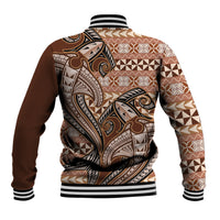 Vintage Hammerhead Shark Valentine Day Baseball Jacket Pasifika Sataoa Pattern - Brown Beige Tan LT9 - Polynesian Pride