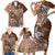 Vintage Hammerhead Shark Valentine Day Family Matching Short Sleeve Bodycon Dress and Hawaiian Shirt Pasifika Sataoa Pattern - Brown Beige Tan LT9 - Polynesian Pride