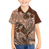 Vintage Hammerhead Shark Valentine Day Kid Hawaiian Shirt Pasifika Sataoa Pattern - Brown Beige Tan LT9 Kid Brown - Polynesian Pride