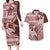 Vintage Hammerhead Shark Valentine Day Couples Matching Long Sleeve Bodycon Dress and Hawaiian Shirt Pasifika Sataoa Pattern - Cherry LT9 Cherry - Polynesian Pride