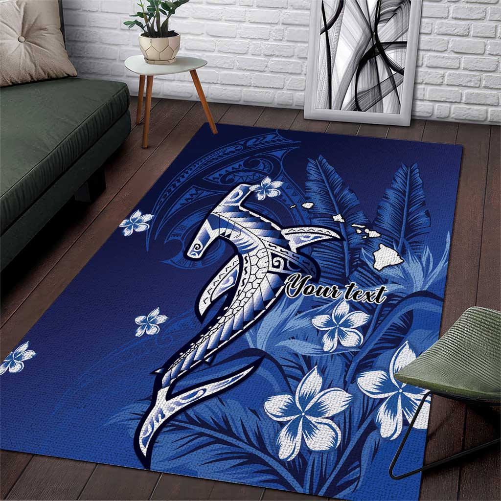 Personalized Hawaiian Maori Hammerhead Shark Area Rug Polu Plumeria LT9 Blue - Polynesian Pride