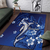 Personalized Hawaiian Maori Hammerhead Shark Area Rug Polu Plumeria LT9 Blue - Polynesian Pride