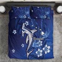 Personalized Hawaiian Maori Hammerhead Shark Bedding Set Polu Plumeria LT9 Blue - Polynesian Pride