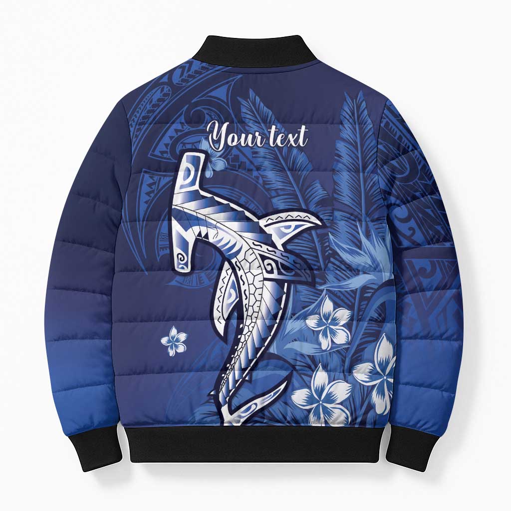 Personalized Hawaiian Maori Hammerhead Shark Bomber Puffer Jacket Polu Plumeria LT9 - Polynesian Pride