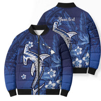 Personalized Hawaiian Maori Hammerhead Shark Bomber Puffer Jacket Polu Plumeria LT9 - Polynesian Pride