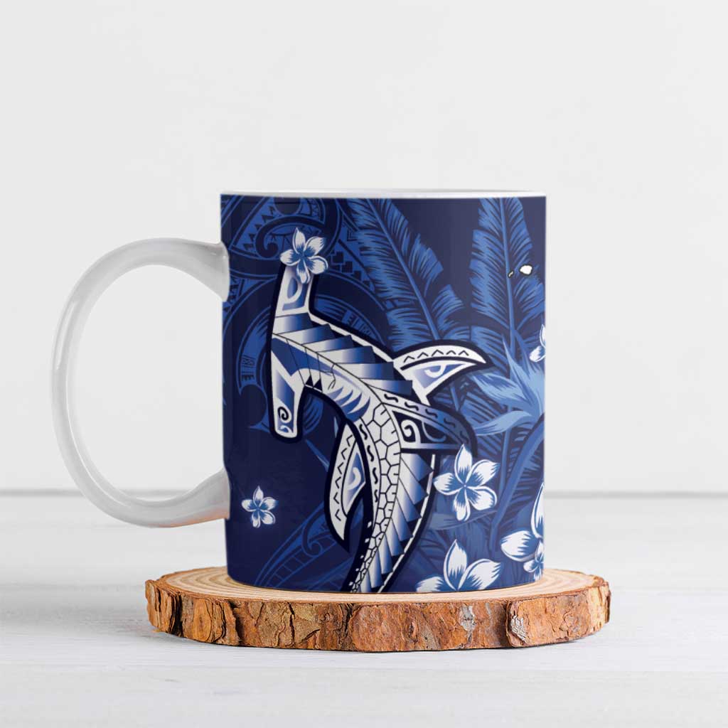 Personalized Hawaiian Maori Hammerhead Shark Ceramic Mug Polu Plumeria LT9 Blue - Polynesian Pride