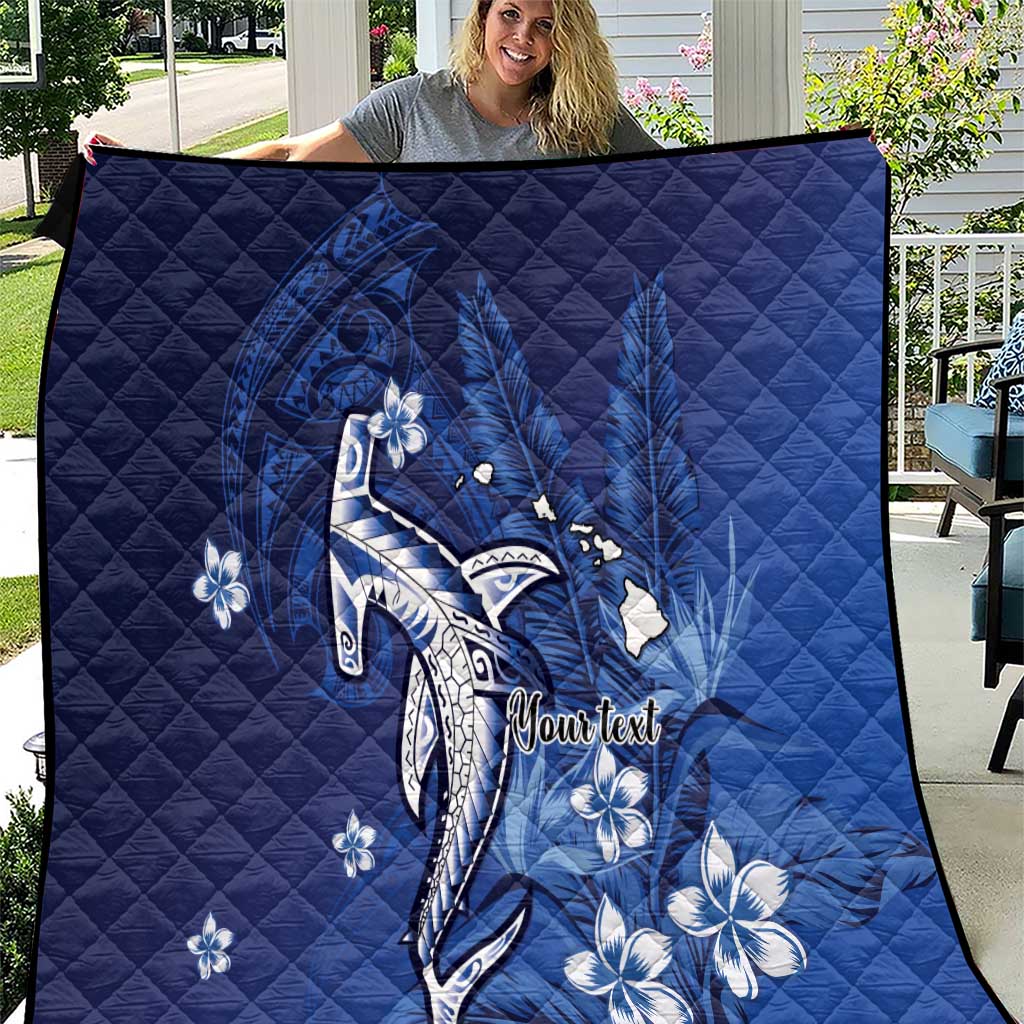 Personalized Hawaiian Maori Hammerhead Shark Quilt Polu Plumeria LT9 Blue - Polynesian Pride