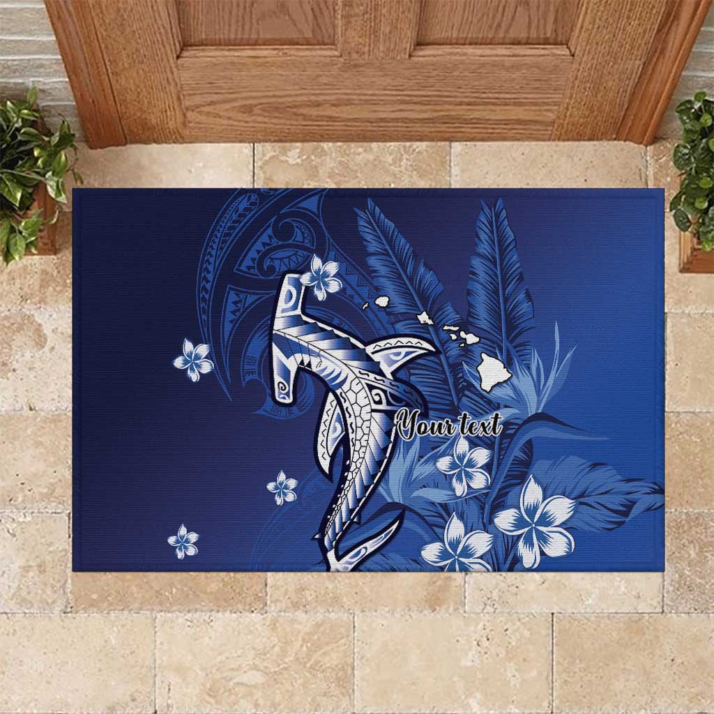 Personalized Hawaiian Maori Hammerhead Shark Rubber Doormat Polu Plumeria LT9 Blue - Polynesian Pride
