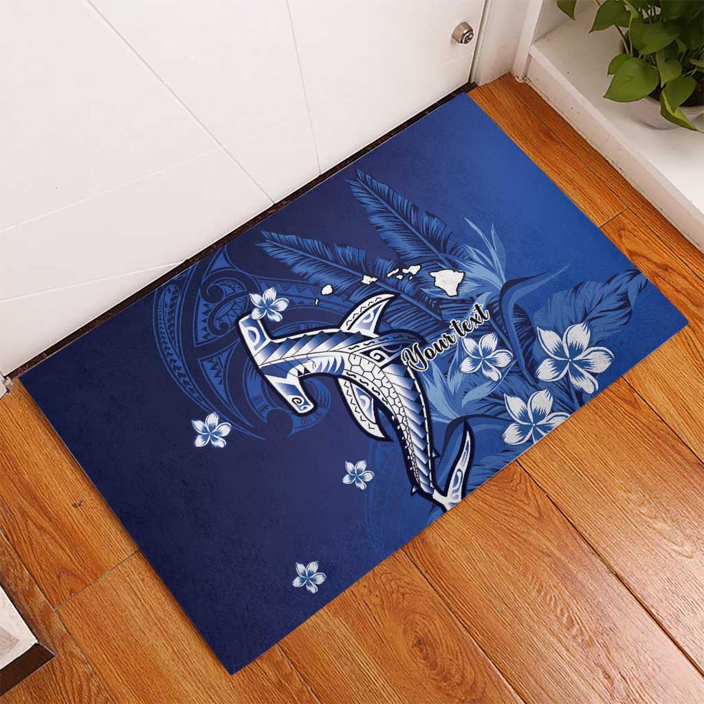 Personalized Hawaiian Maori Hammerhead Shark Rubber Doormat Polu Plumeria LT9 - Polynesian Pride