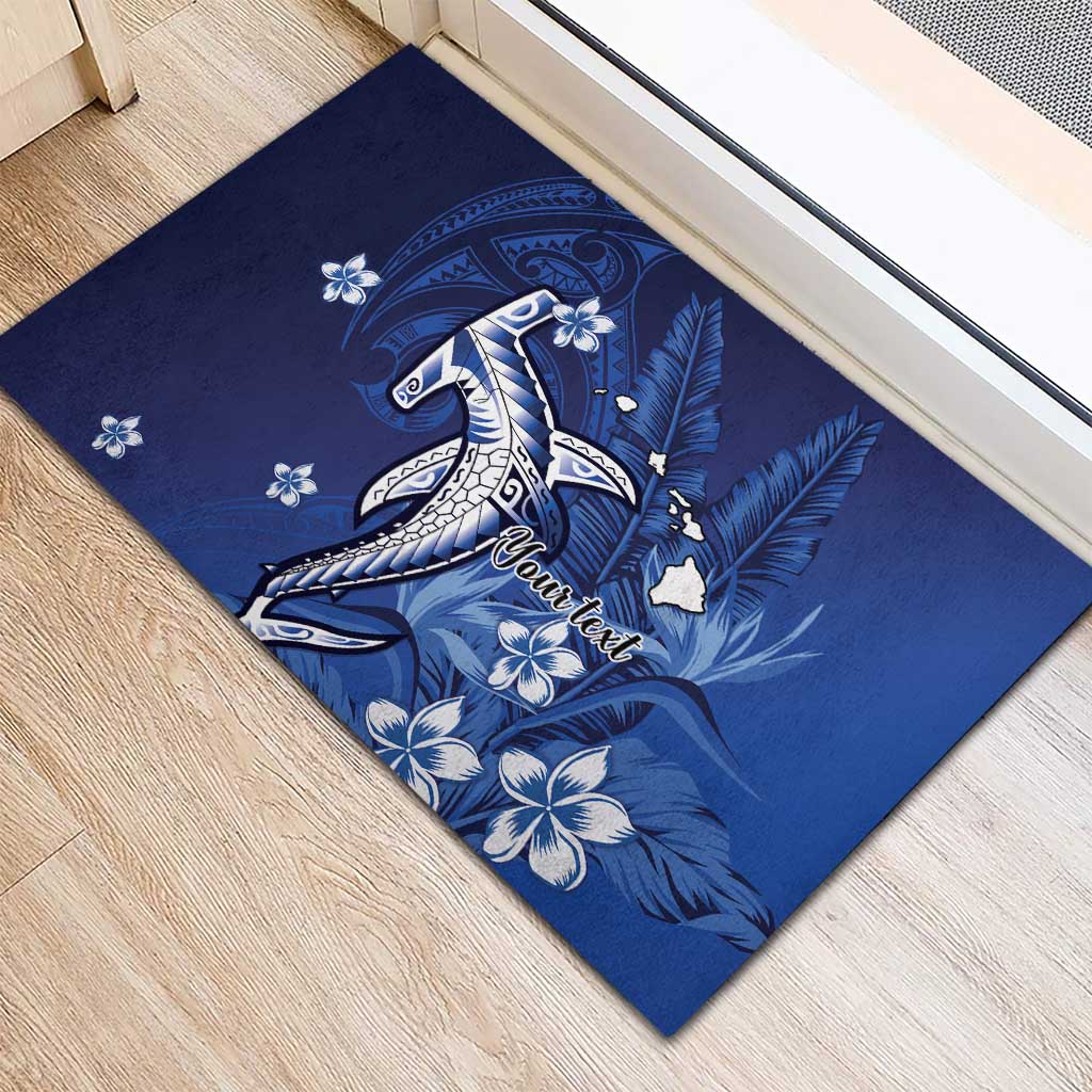 Personalized Hawaiian Maori Hammerhead Shark Rubber Doormat Polu Plumeria LT9 - Polynesian Pride