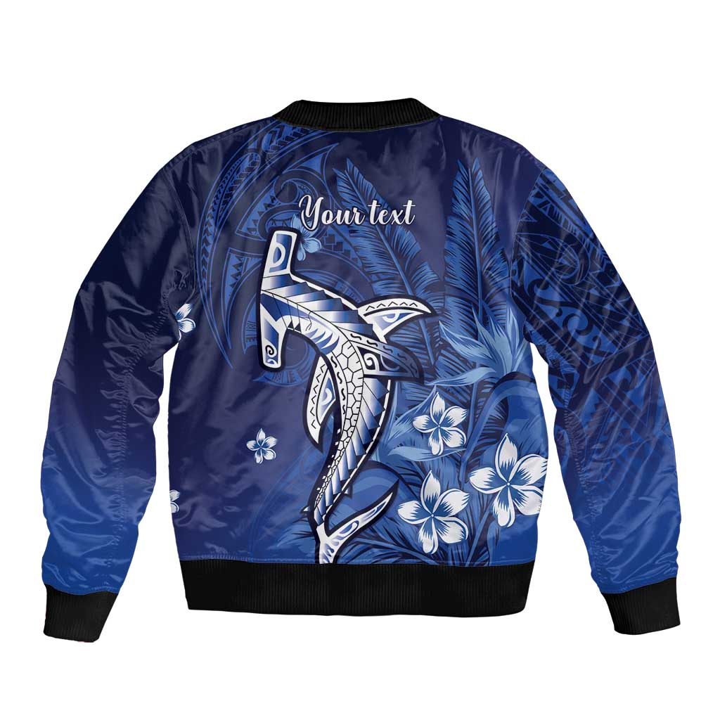 Personalized Hawaiian Maori Hammerhead Shark Sleeve Zip Bomber Jacket Polu Plumeria LT9 - Polynesian Pride