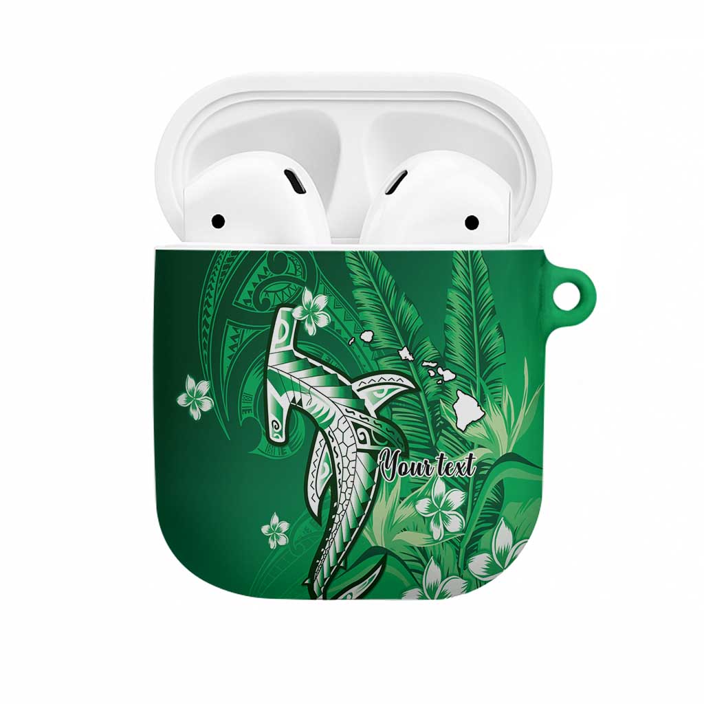 Personalized Hawaiian Maori Hammerhead Shark AirPods Case Omaomao Plumeria LT9 Green - Polynesian Pride