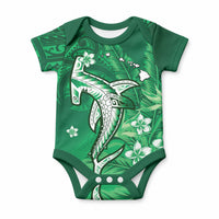 Personalized Hawaiian Maori Hammerhead Shark Baby Onesie Omaomao Plumeria LT9 Green - Polynesian Pride