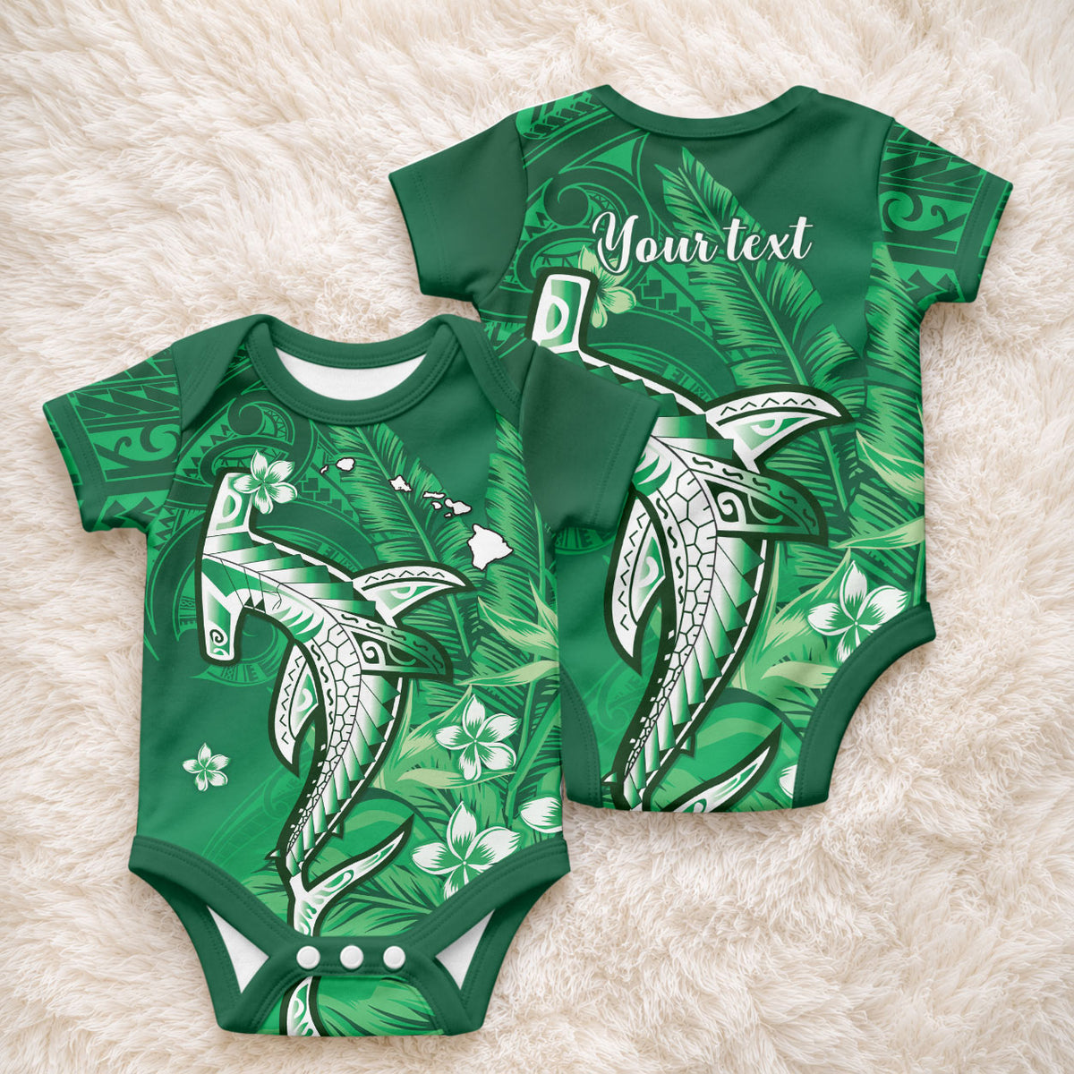 Personalized Hawaiian Maori Hammerhead Shark Baby Onesie Omaomao Plumeria LT9 - Polynesian Pride