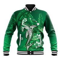Personalized Hawaiian Maori Hammerhead Shark Baseball Jacket Omaomao Plumeria LT9 Unisex Green - Polynesian Pride