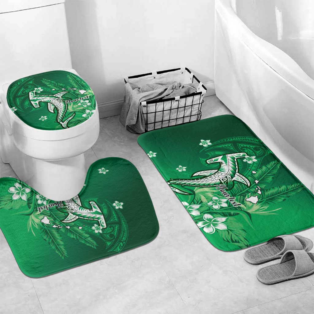 Personalized Hawaiian Maori Hammerhead Shark Bathroom Set Omaomao Plumeria LT9 Mat Set Only (3 pcs) One Size Green - Polynesian Pride