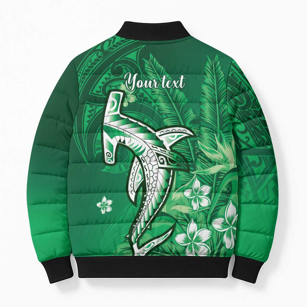 Personalized Hawaiian Maori Hammerhead Shark Bomber Puffer Jacket Omaomao Plumeria LT9 - Polynesian Pride