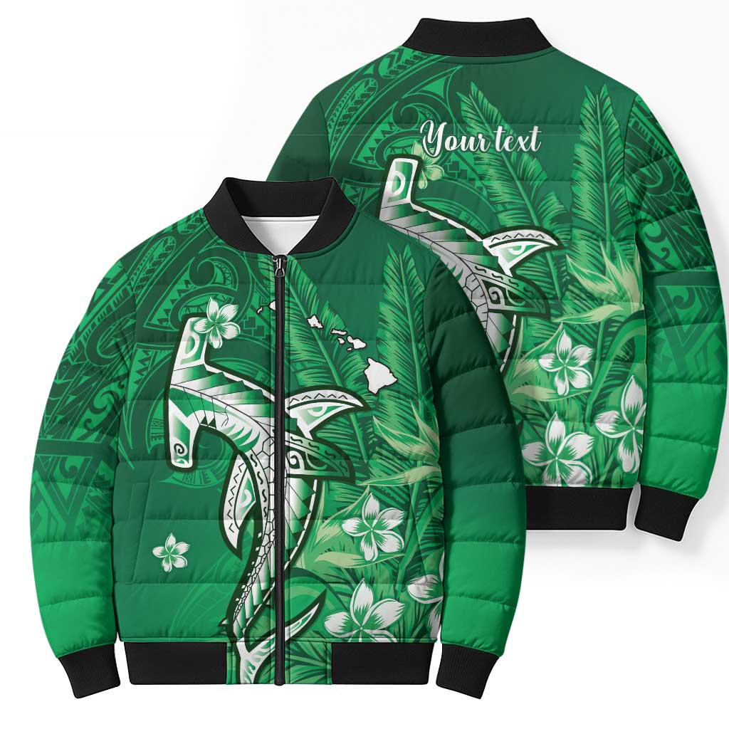 Personalized Hawaiian Maori Hammerhead Shark Bomber Puffer Jacket Omaomao Plumeria LT9 - Polynesian Pride
