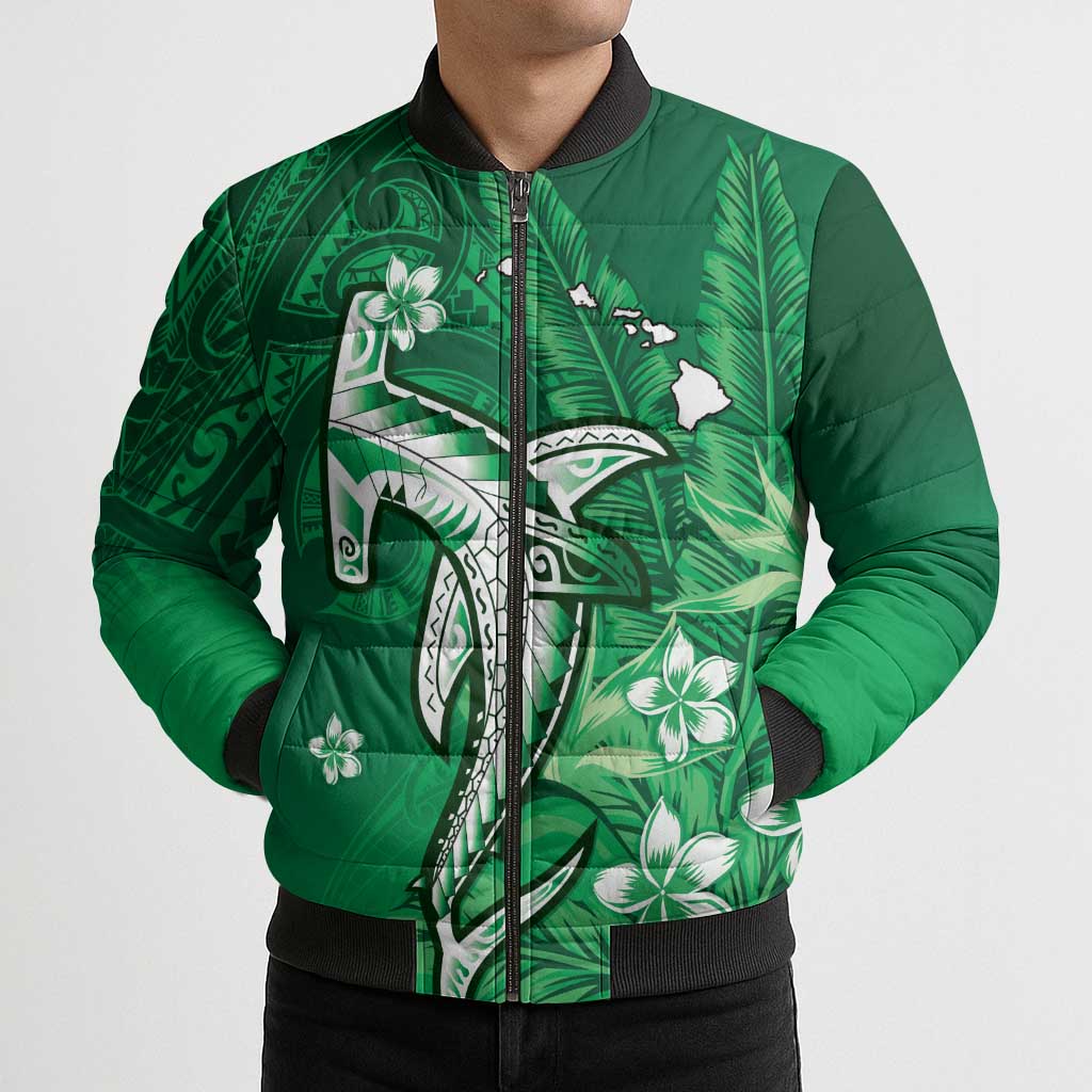 Personalized Hawaiian Maori Hammerhead Shark Bomber Puffer Jacket Omaomao Plumeria LT9 - Polynesian Pride