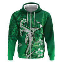 Personalized Hawaiian Maori Hammerhead Shark Hoodie Omaomao Plumeria LT9 Zip Hoodie Green - Polynesian Pride