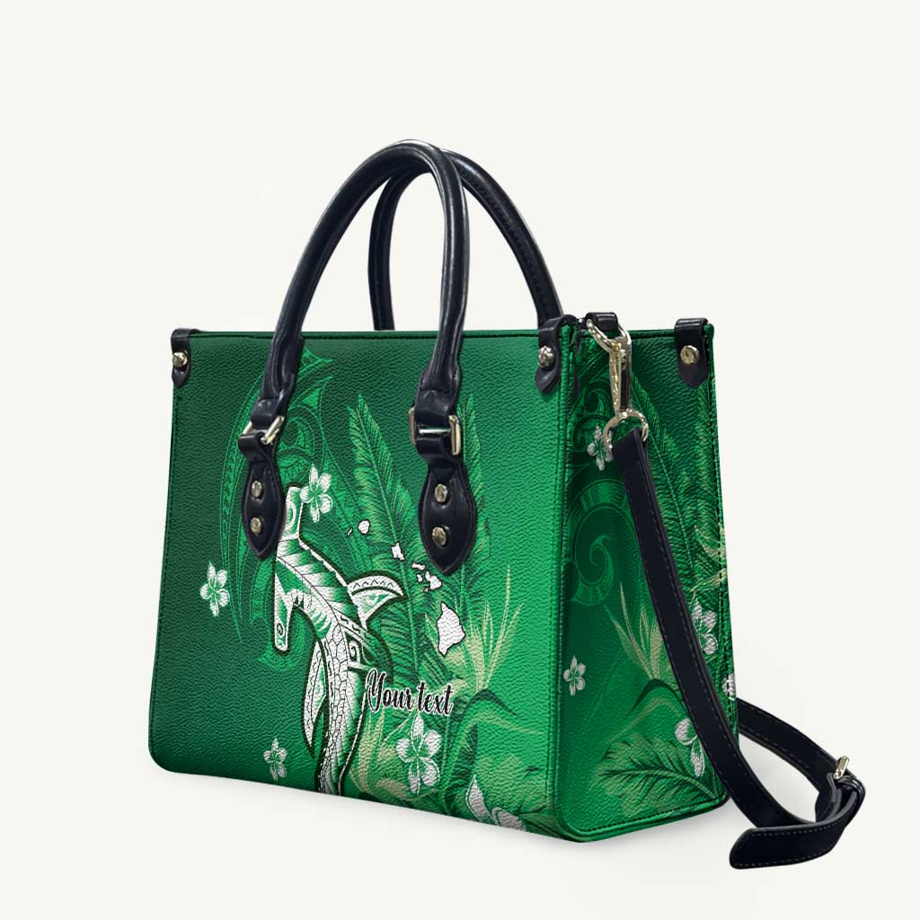 Personalized Hawaiian Maori Hammerhead Shark Leather Bag Omaomao Plumeria LT9 Green - Polynesian Pride