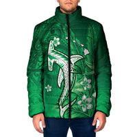Personalized Hawaiian Maori Hammerhead Shark Padded Jacket Omaomao Plumeria LT9 Men Green - Polynesian Pride