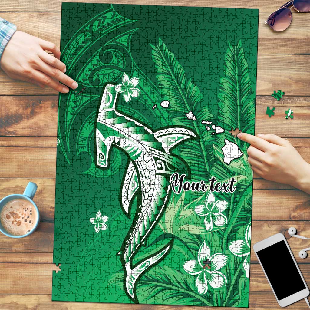 Personalized Hawaiian Maori Hammerhead Shark Puzzle Omaomao Plumeria LT9 Green - Polynesian Pride