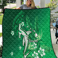 Personalized Hawaiian Maori Hammerhead Shark Quilt Omaomao Plumeria LT9 Green - Polynesian Pride