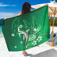 Personalized Hawaiian Maori Hammerhead Shark Sarong Omaomao Plumeria LT9 One Size 44 x 66 inches Green - Polynesian Pride