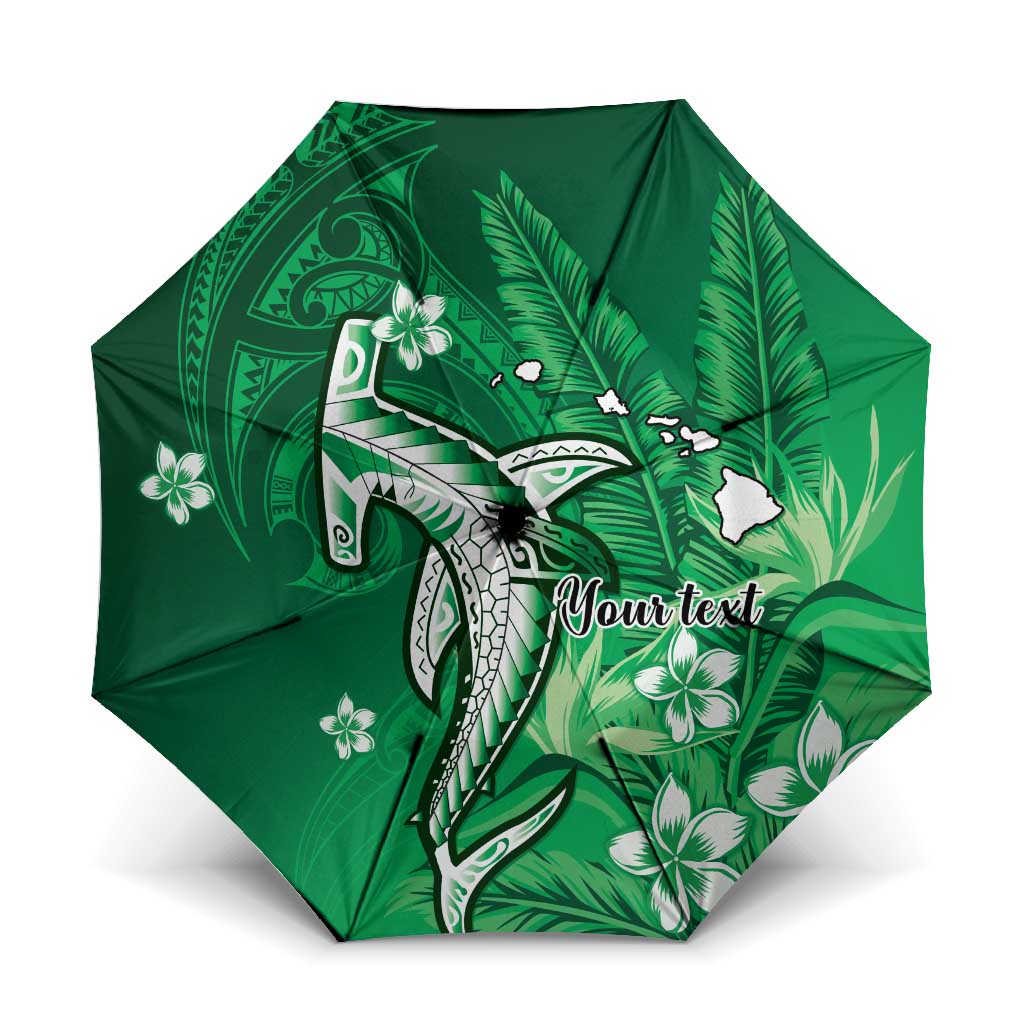 Personalized Hawaiian Maori Hammerhead Shark Umbrella Omaomao Plumeria LT9 One Size Folded 11.42 inch Opened Diameter 37.4 inch Green - Polynesian Pride