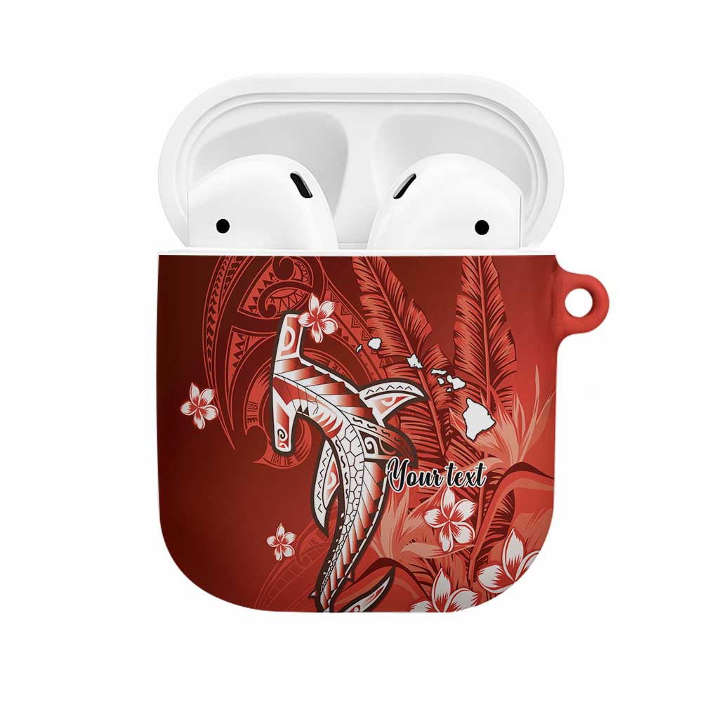 Personalized Hawaiian Maori Hammerhead Shark AirPods Case Ulaula Plumeria LT9 Red - Polynesian Pride