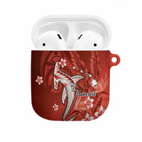 Personalized Hawaiian Maori Hammerhead Shark AirPods Case Ulaula Plumeria LT9 Red - Polynesian Pride