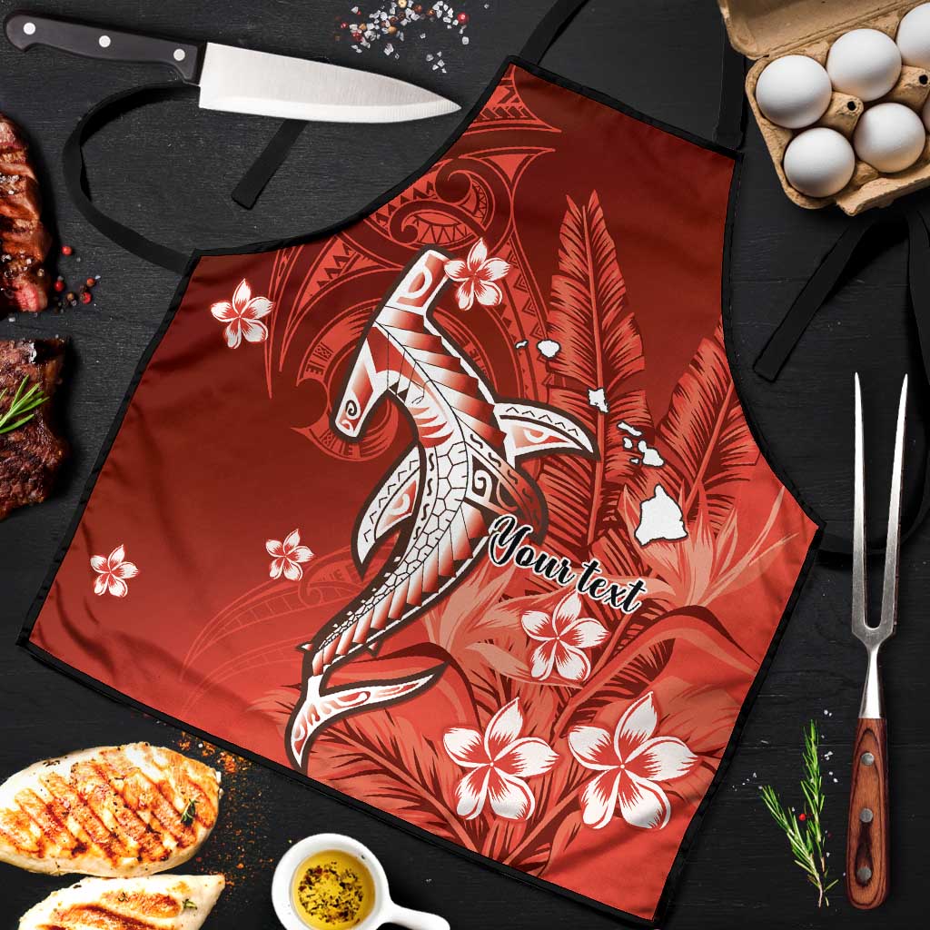 Personalized Hawaiian Maori Hammerhead Shark Apron Ulaula Plumeria LT9 Red - Polynesian Pride