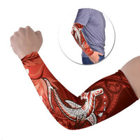 Personalized Hawaiian Maori Hammerhead Shark Arm Sleeves Ulaula Plumeria LT9 Set of 2 Red - Polynesian Pride