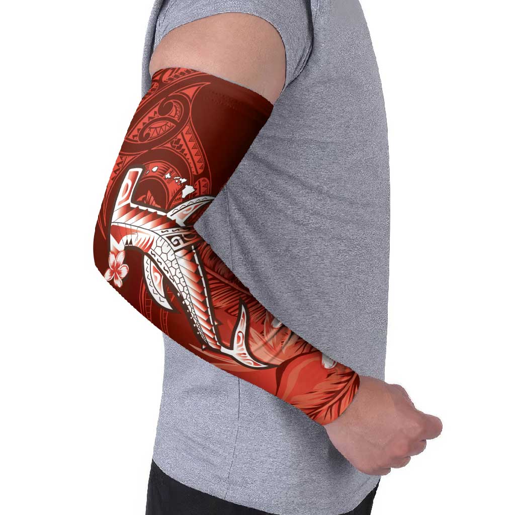 Personalized Hawaiian Maori Hammerhead Shark Arm Sleeves Ulaula Plumeria LT9 - Polynesian Pride