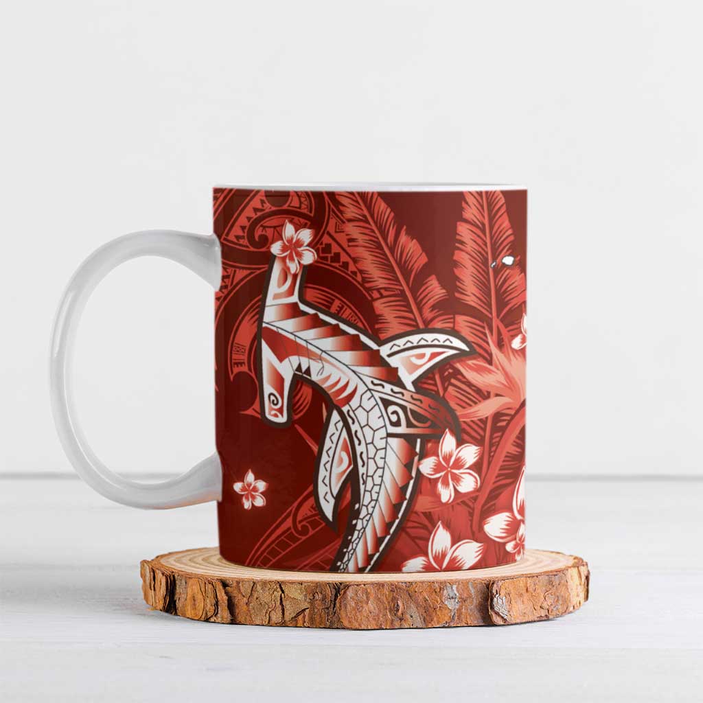 Personalized Hawaiian Maori Hammerhead Shark Ceramic Mug Ulaula Plumeria LT9 Red - Polynesian Pride