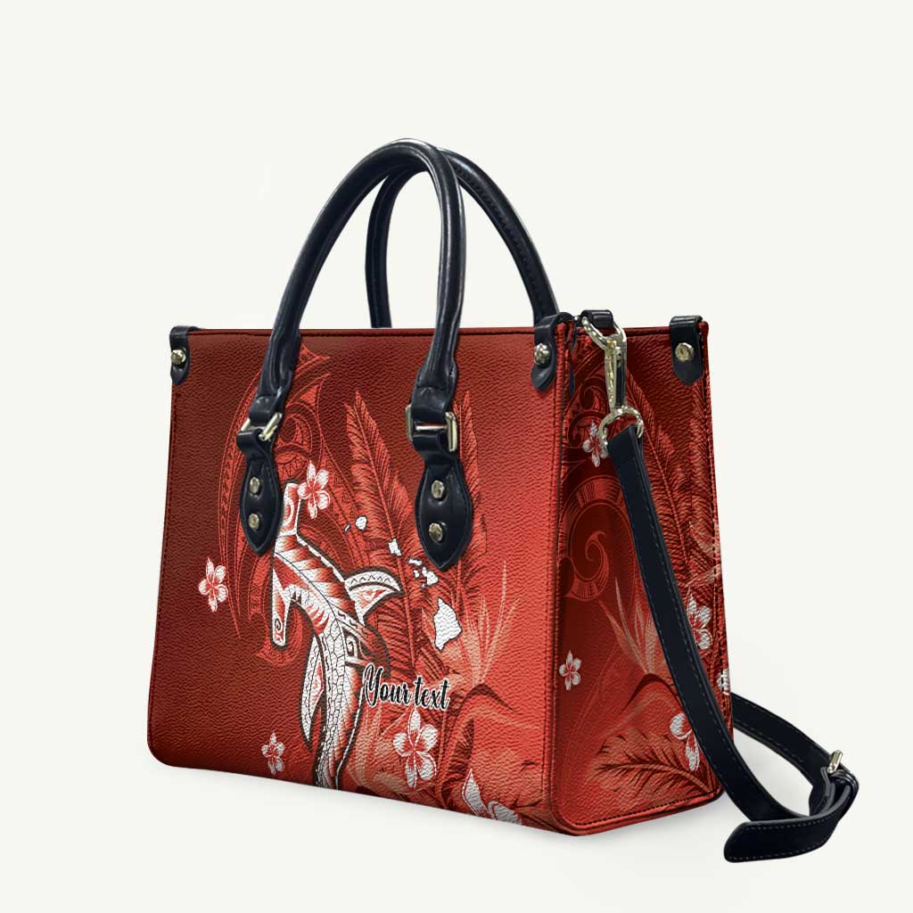 Personalized Hawaiian Maori Hammerhead Shark Leather Bag Ulaula Plumeria LT9 Red - Polynesian Pride