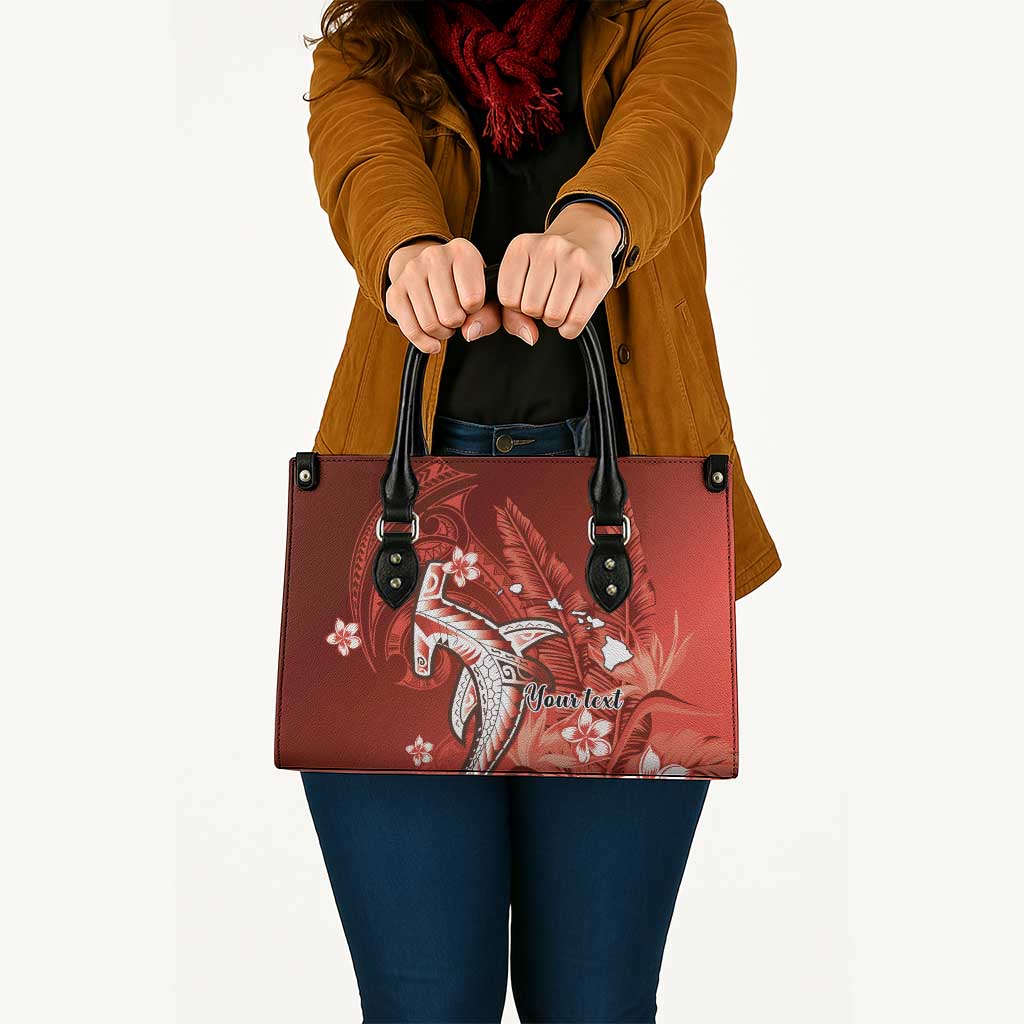 Personalized Hawaiian Maori Hammerhead Shark Leather Bag Ulaula Plumeria LT9 - Polynesian Pride