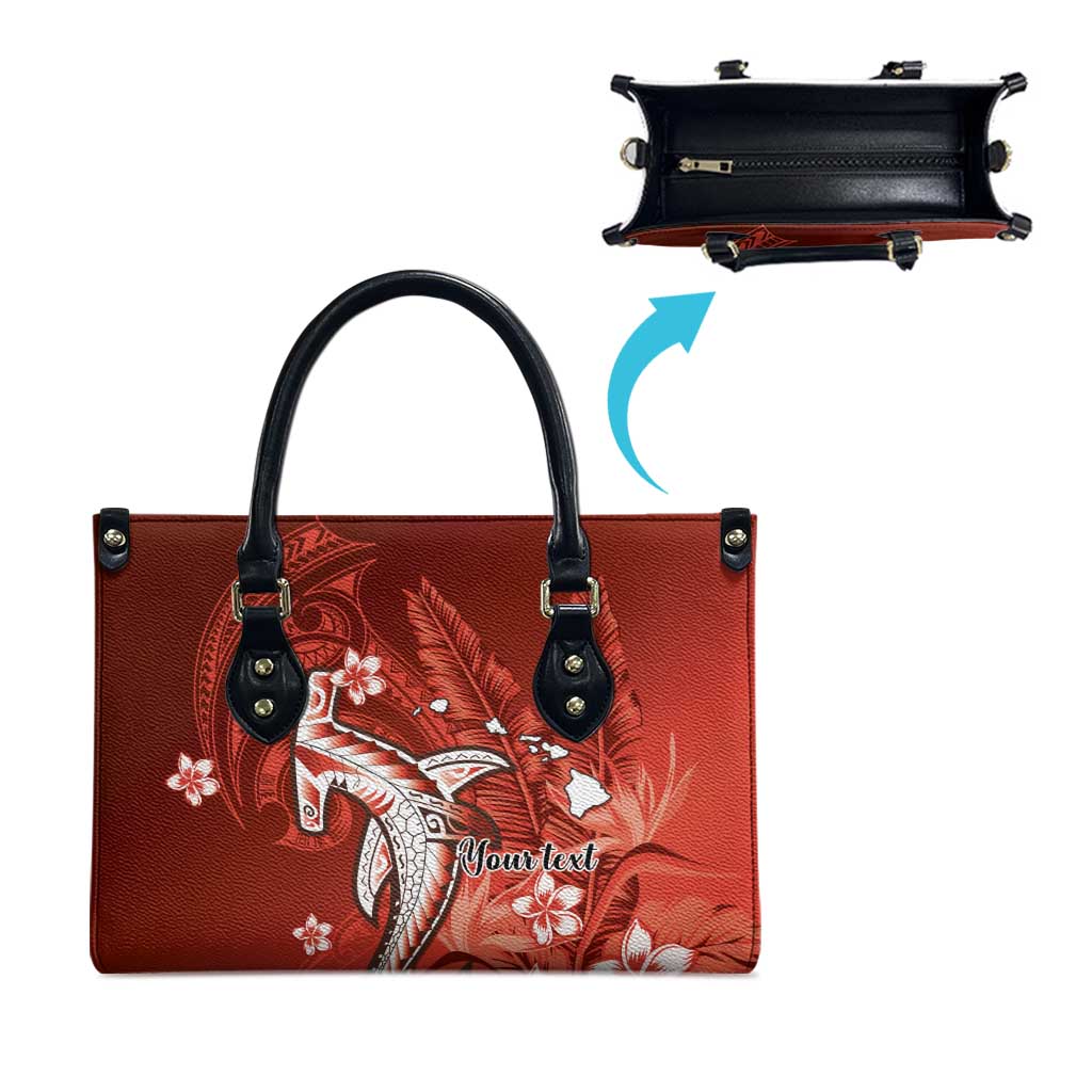 Personalized Hawaiian Maori Hammerhead Shark Leather Bag Ulaula Plumeria LT9 - Polynesian Pride