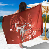 Personalized Hawaiian Maori Hammerhead Shark Sarong Ulaula Plumeria LT9 One Size 44 x 66 inches Red - Polynesian Pride