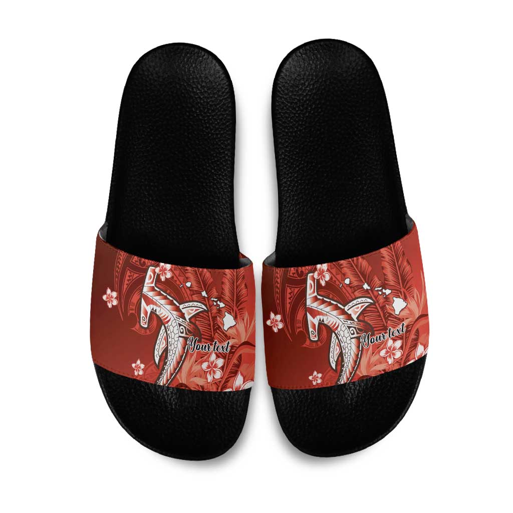 Personalized Hawaiian Maori Hammerhead Shark Slide Sandals Ulaula Plumeria LT9 Red - Polynesian Pride