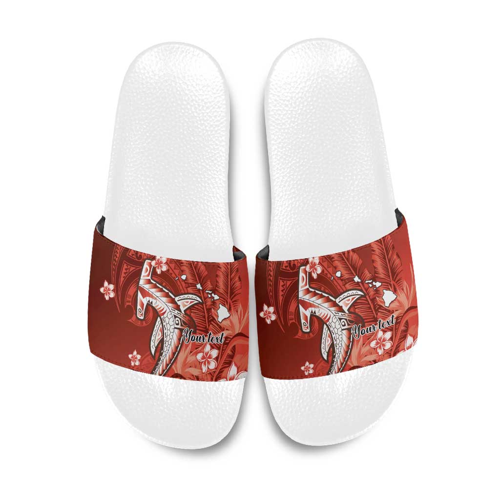 Personalized Hawaiian Maori Hammerhead Shark Slide Sandals Ulaula Plumeria LT9 Red - Polynesian Pride