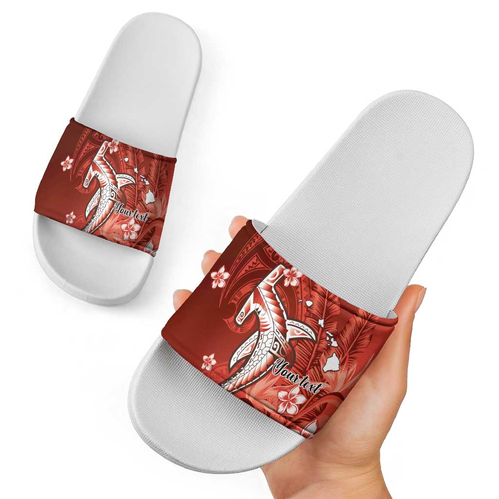 Personalized Hawaiian Maori Hammerhead Shark Slide Sandals Ulaula Plumeria LT9 - Polynesian Pride