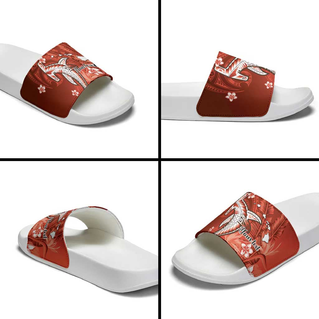 Personalized Hawaiian Maori Hammerhead Shark Slide Sandals Ulaula Plumeria LT9 - Polynesian Pride