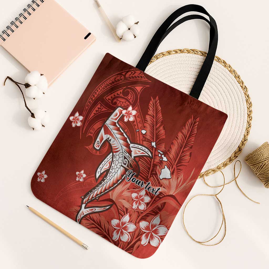 Personalized Hawaiian Maori Hammerhead Shark Tote Bag Ulaula Plumeria LT9 Black Strap One Size Red - Polynesian Pride