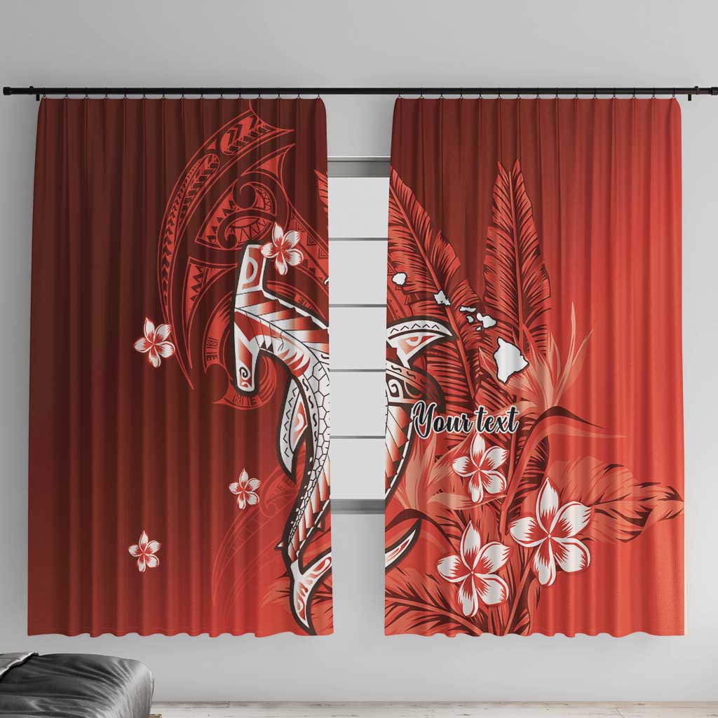Personalized Hawaiian Maori Hammerhead Shark Window Curtain Ulaula Plumeria LT9 With Hooks Red - Polynesian Pride